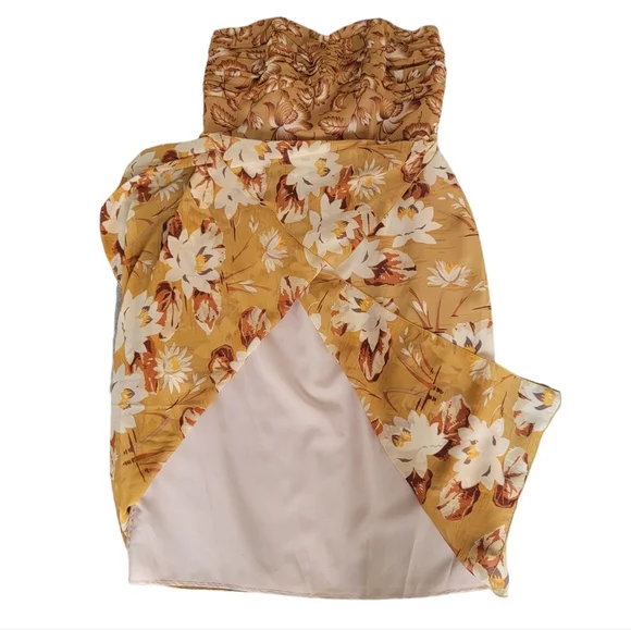 Anna Sui Strapless Silk Georgette Dress Brown Floral Ruched Wrap-Effect … - Picture 5 of 17
